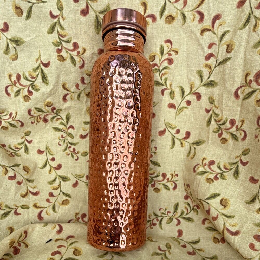 Hammered Pure Copper Water Bottle 34oz Leak-Proof Handmade Ayurvedic Health